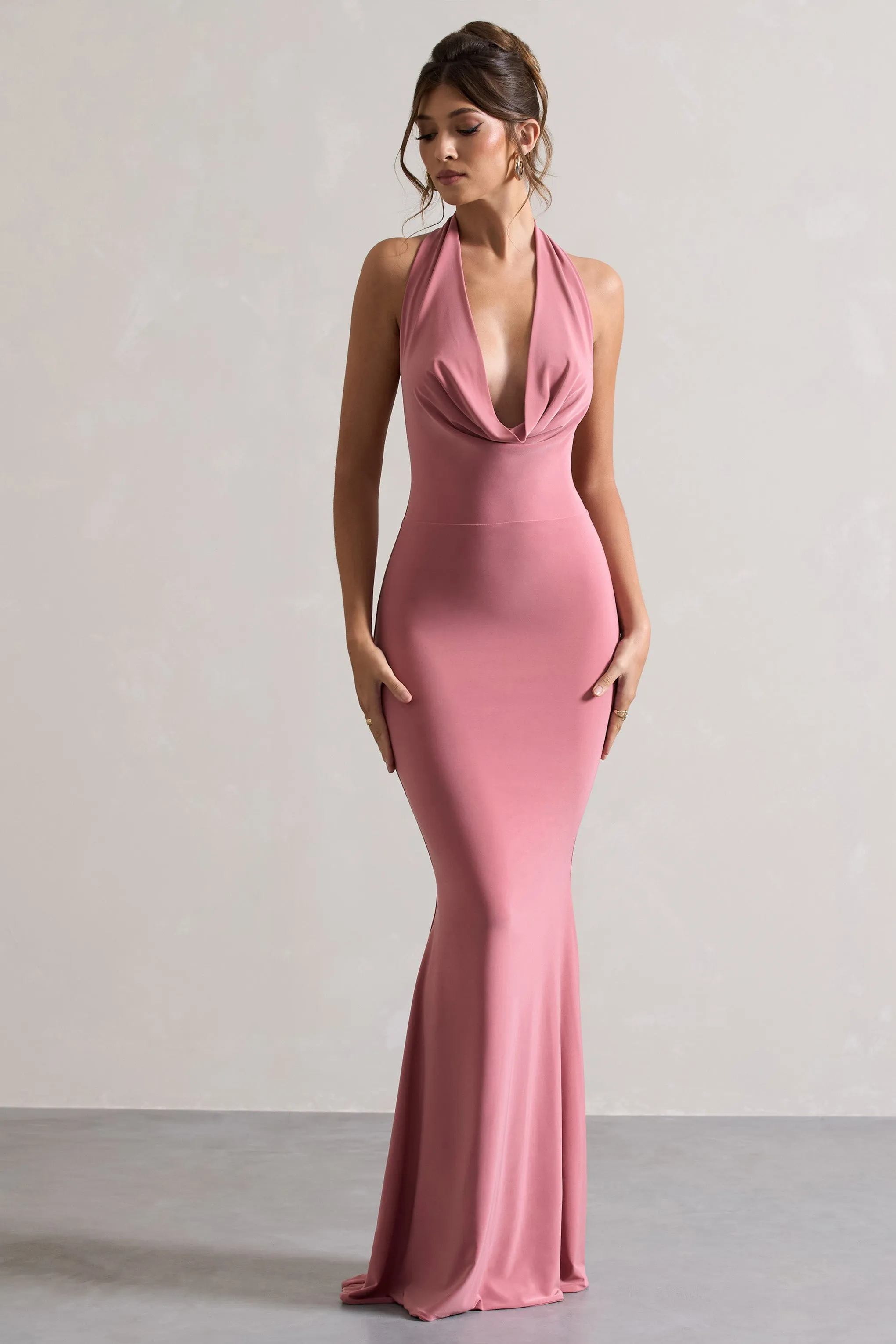 Milani | Pink Backless Cowl Neck Fishtail Maxi Dress