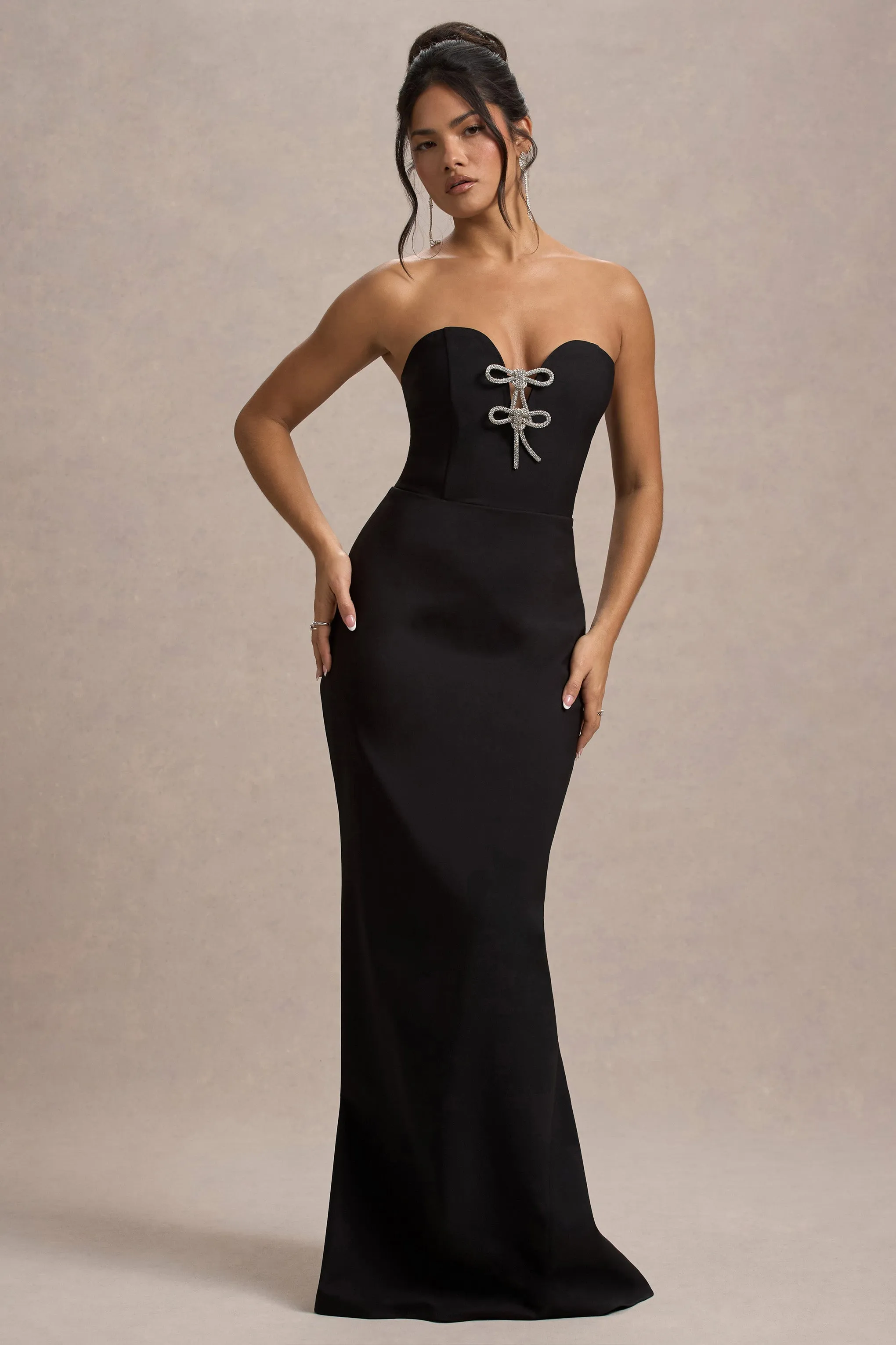 Molly | Black Strapless Sweetheart Maxi Dress With Bows