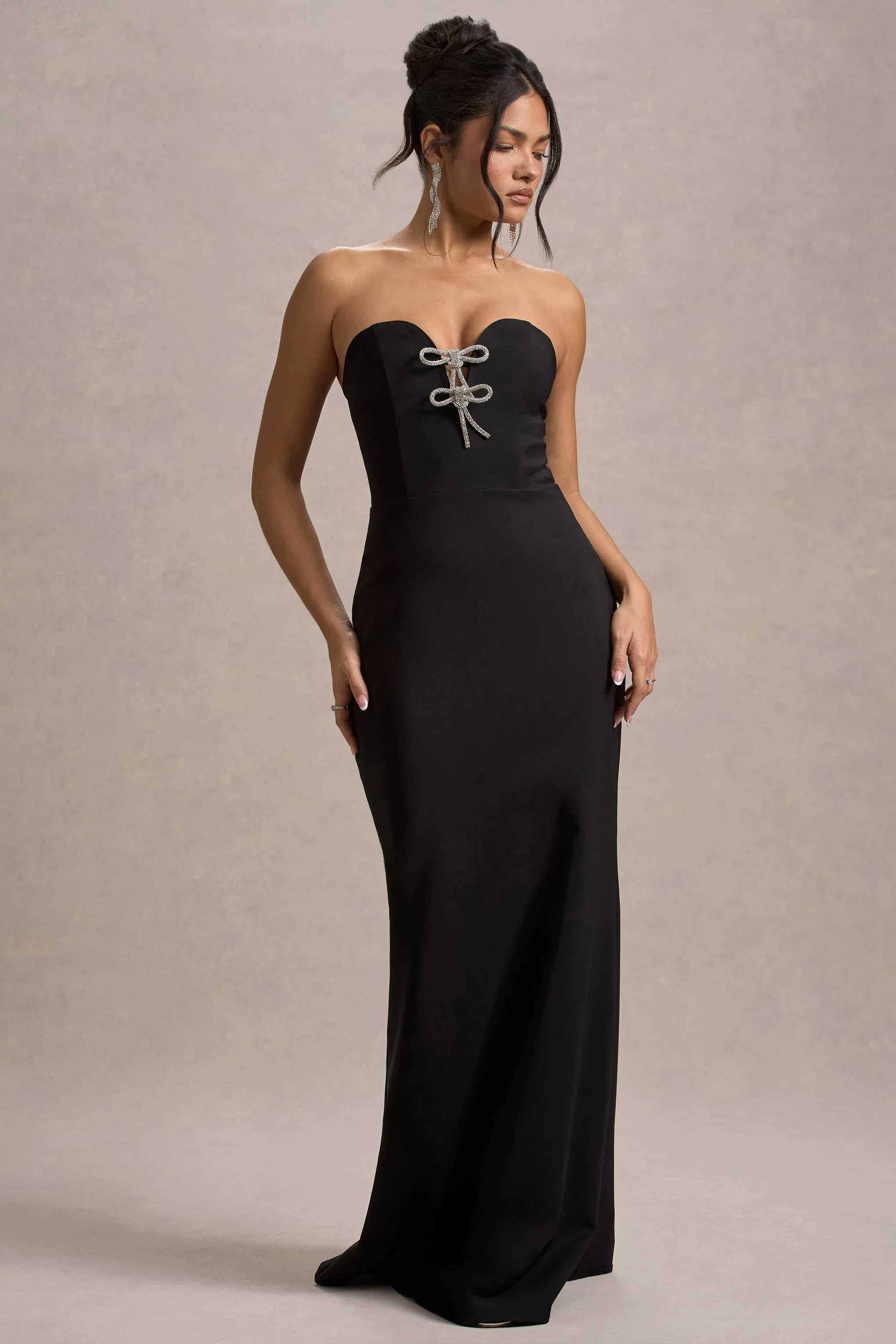 Molly | Black Strapless Sweetheart Maxi Dress With Bows