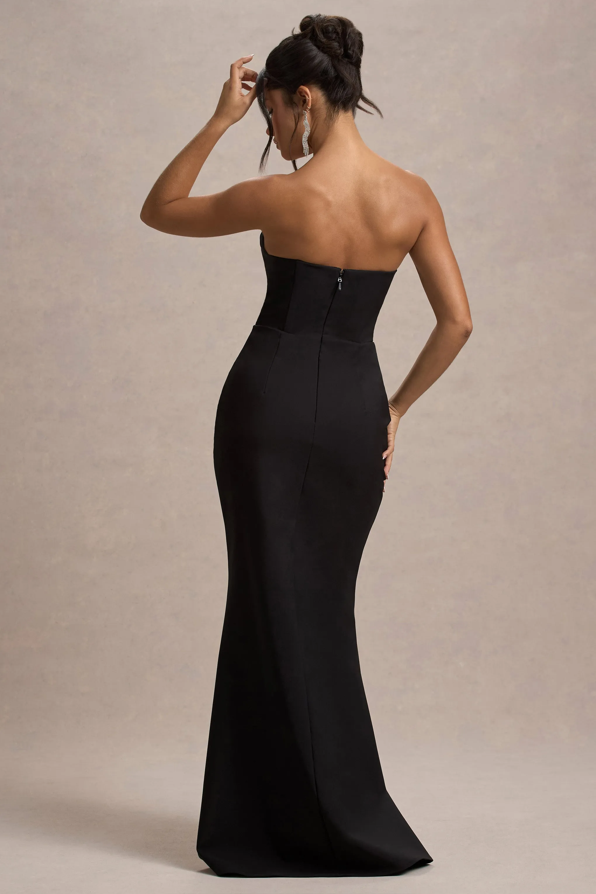 Molly | Black Strapless Sweetheart Maxi Dress With Bows