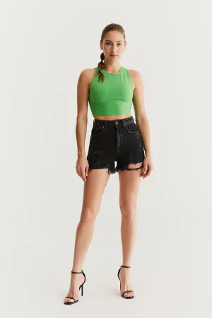 Naomi High Waist 5 Pocket Shorts Black Destroyed