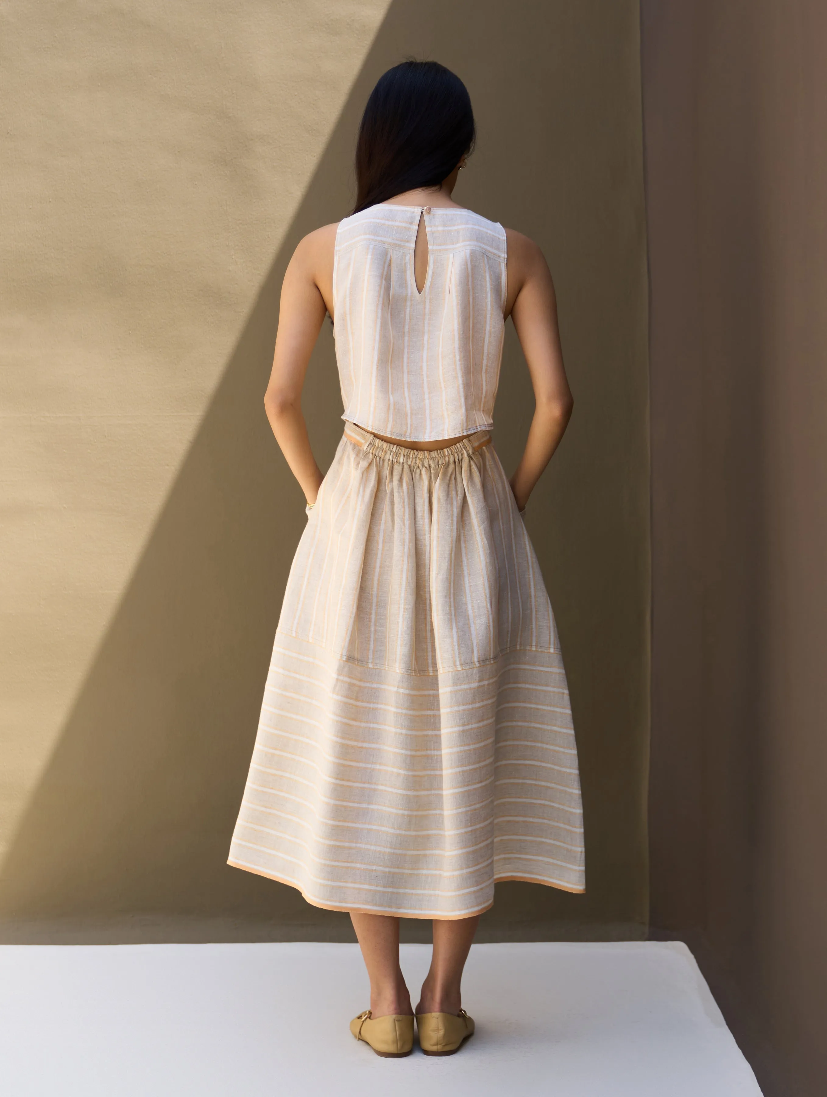 Neza Stripe Linen Sleeveless Dress - Natural