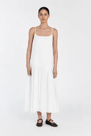 NOAH WHITE LINEN ASYM MIDI DRESS