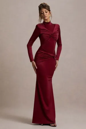 Noya | Berry Long-Sleeve Ruched Fishtail Maxi Dress