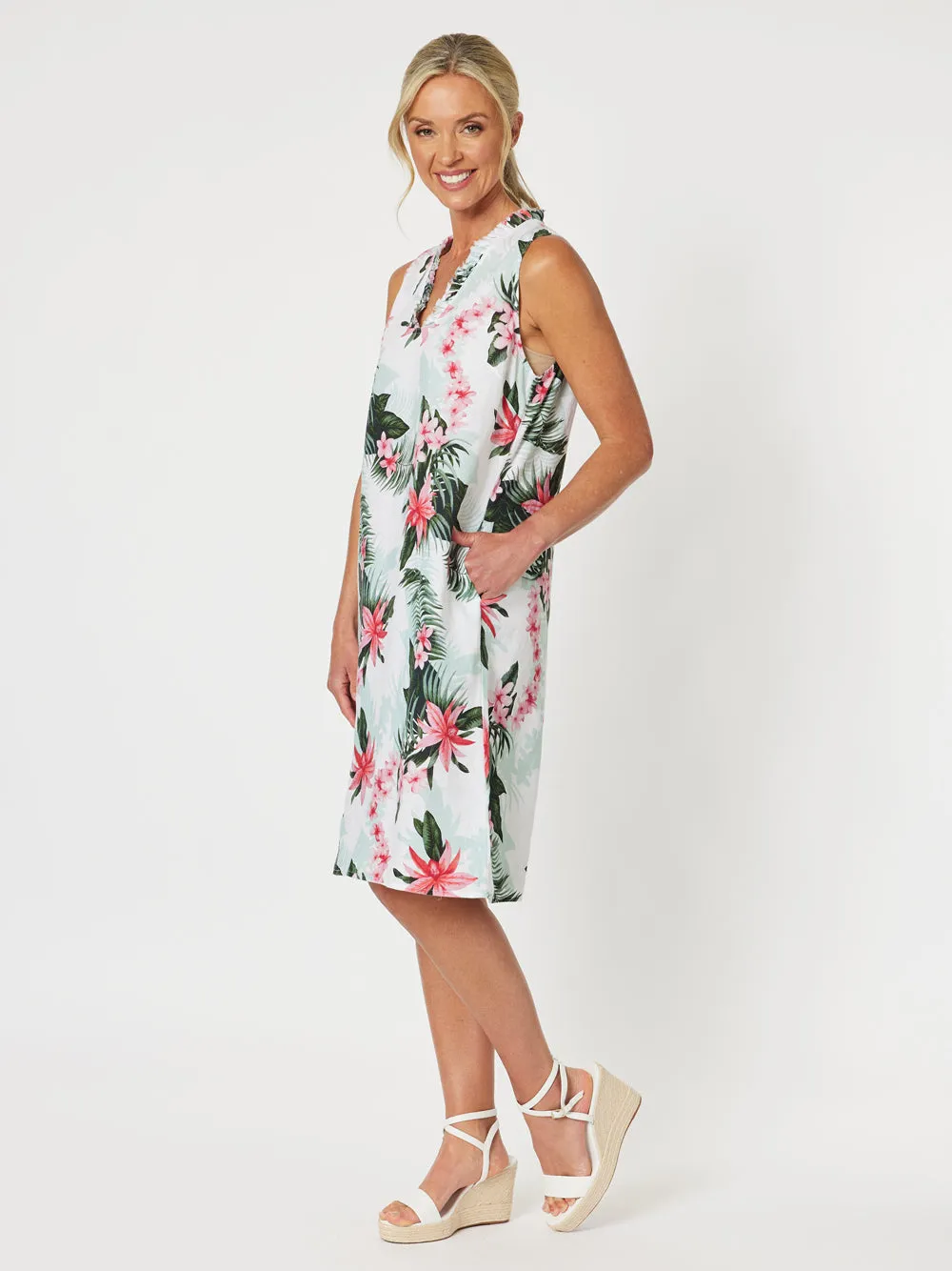 Paradise Floral Print Dress - Khaki