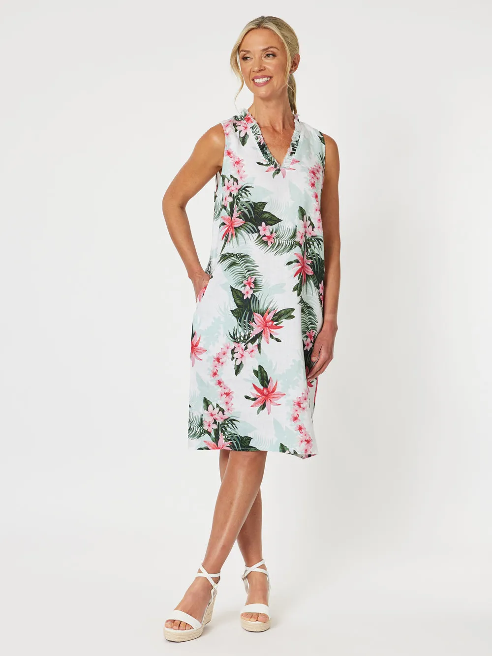 Paradise Floral Print Dress - Khaki