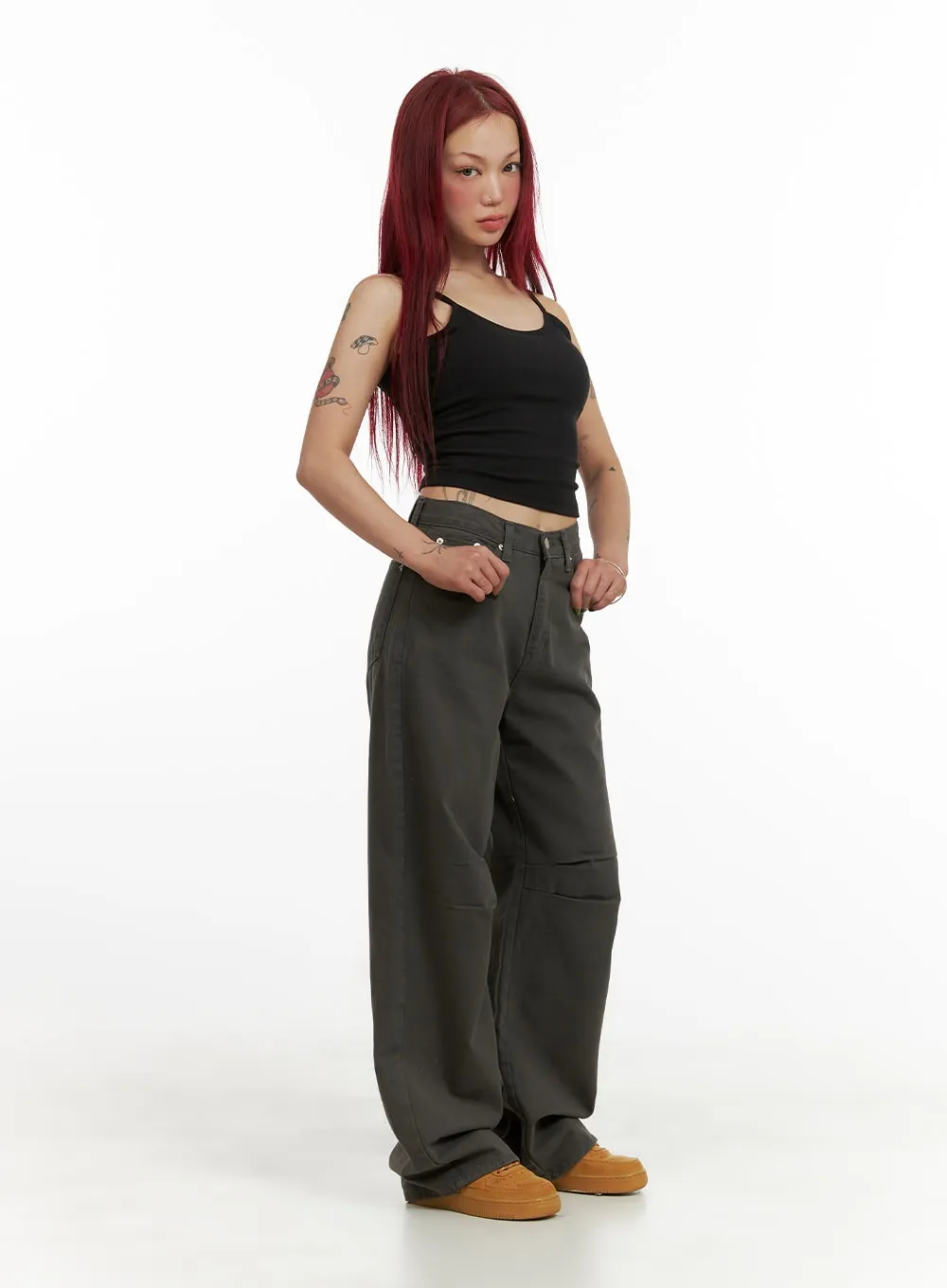 Pintuck Cotton Wide Leg Pants CY430