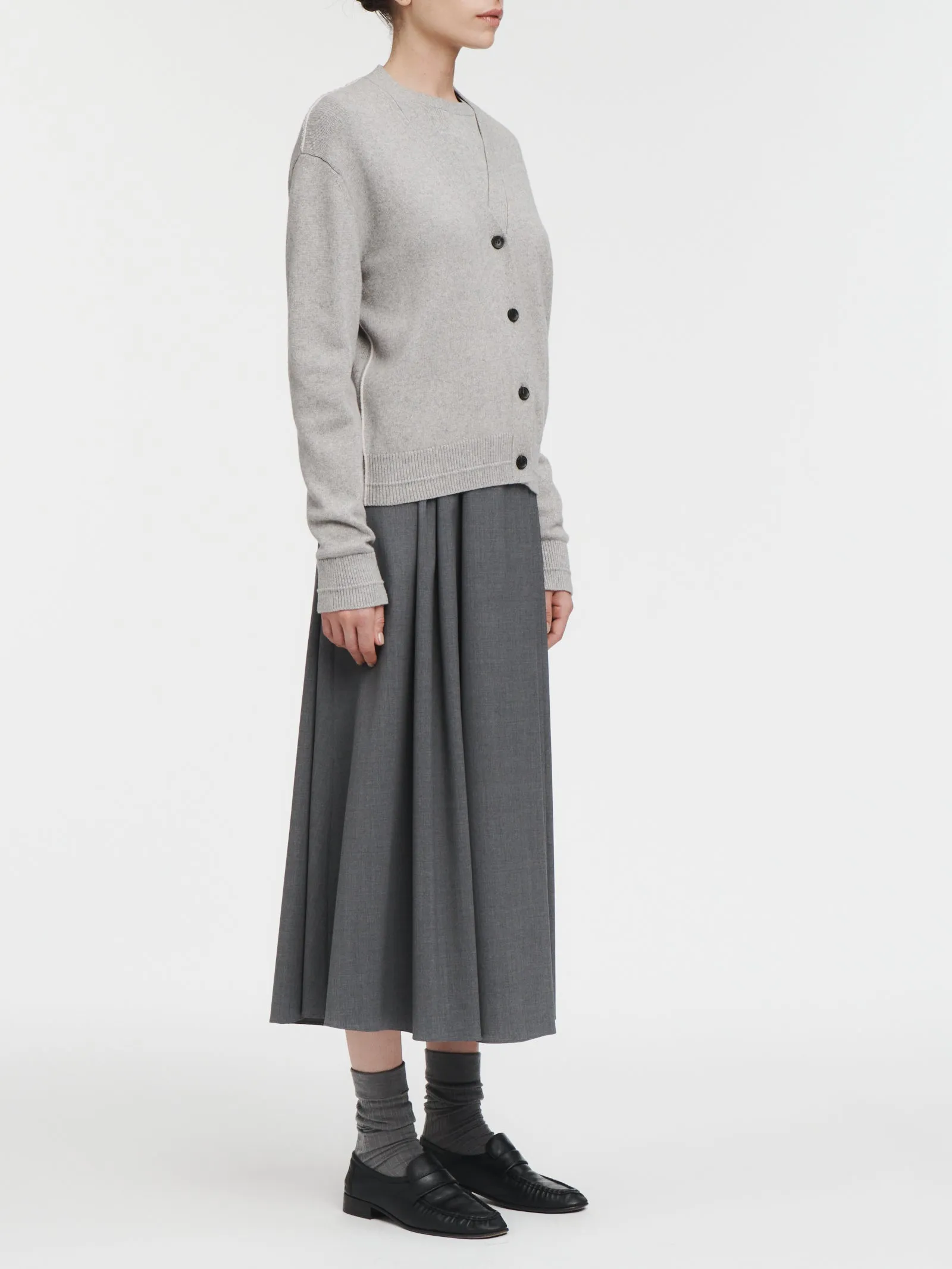 Pleat Front Full Skirt in Charcoal Grey