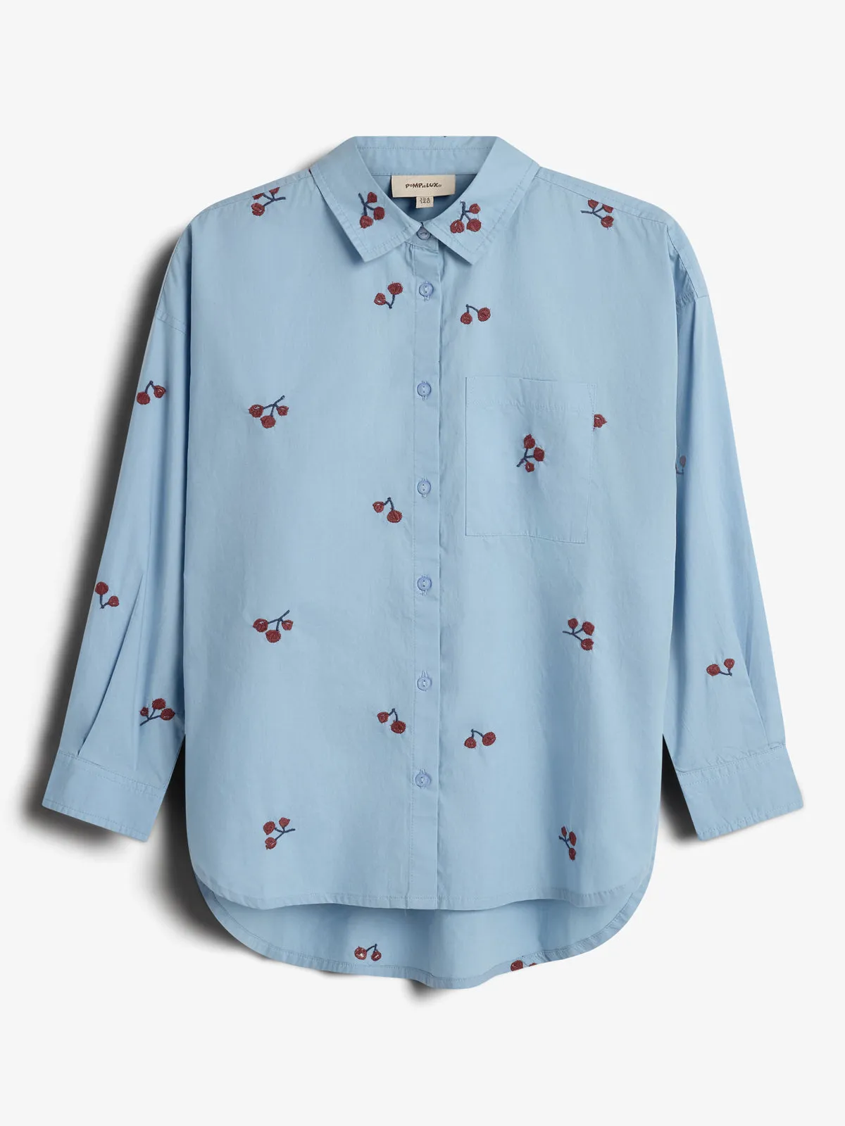 Poplin Shirt w. Embroidery - Tween - Blue