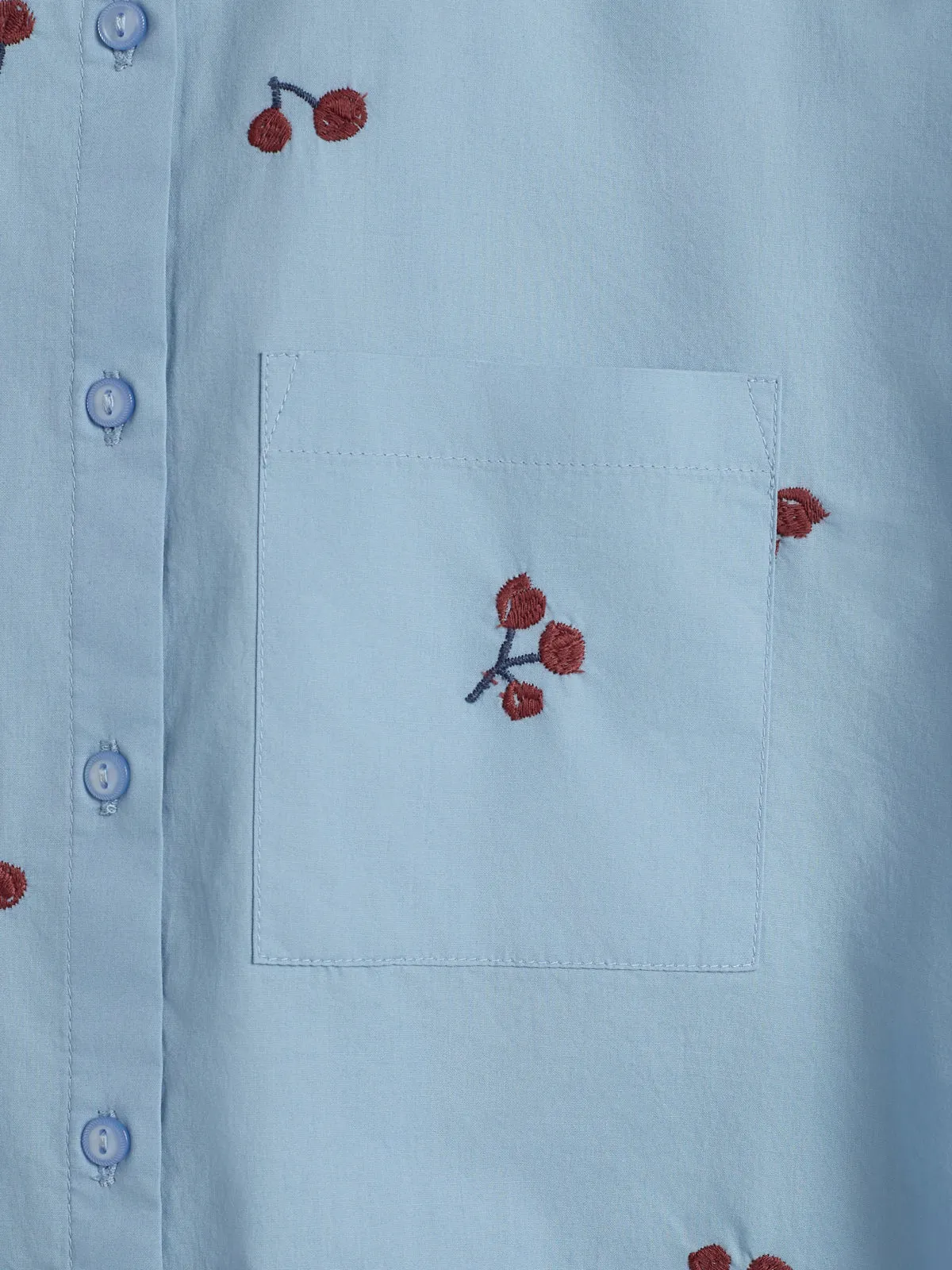 Poplin Shirt w. Embroidery - Tween - Blue