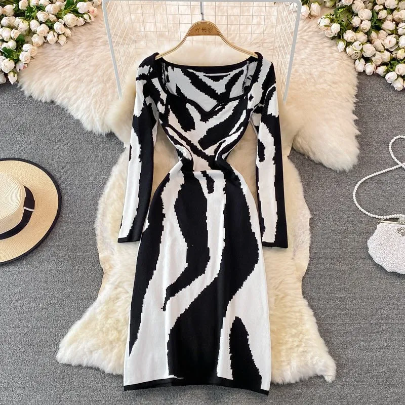 Pre Order:  Zebra Knitted Mid-Length Dress