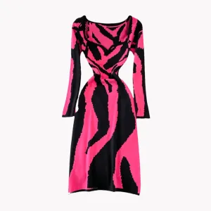 Pre Order:  Zebra Knitted Mid-Length Dress