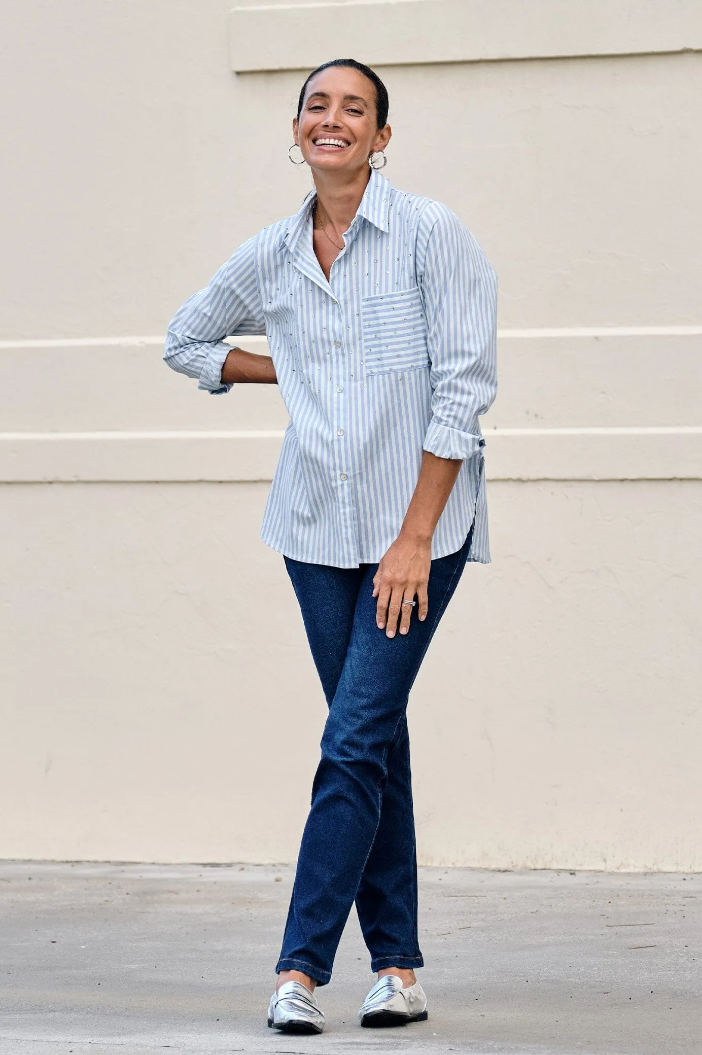 Renata Blue Striped Collared Shirt