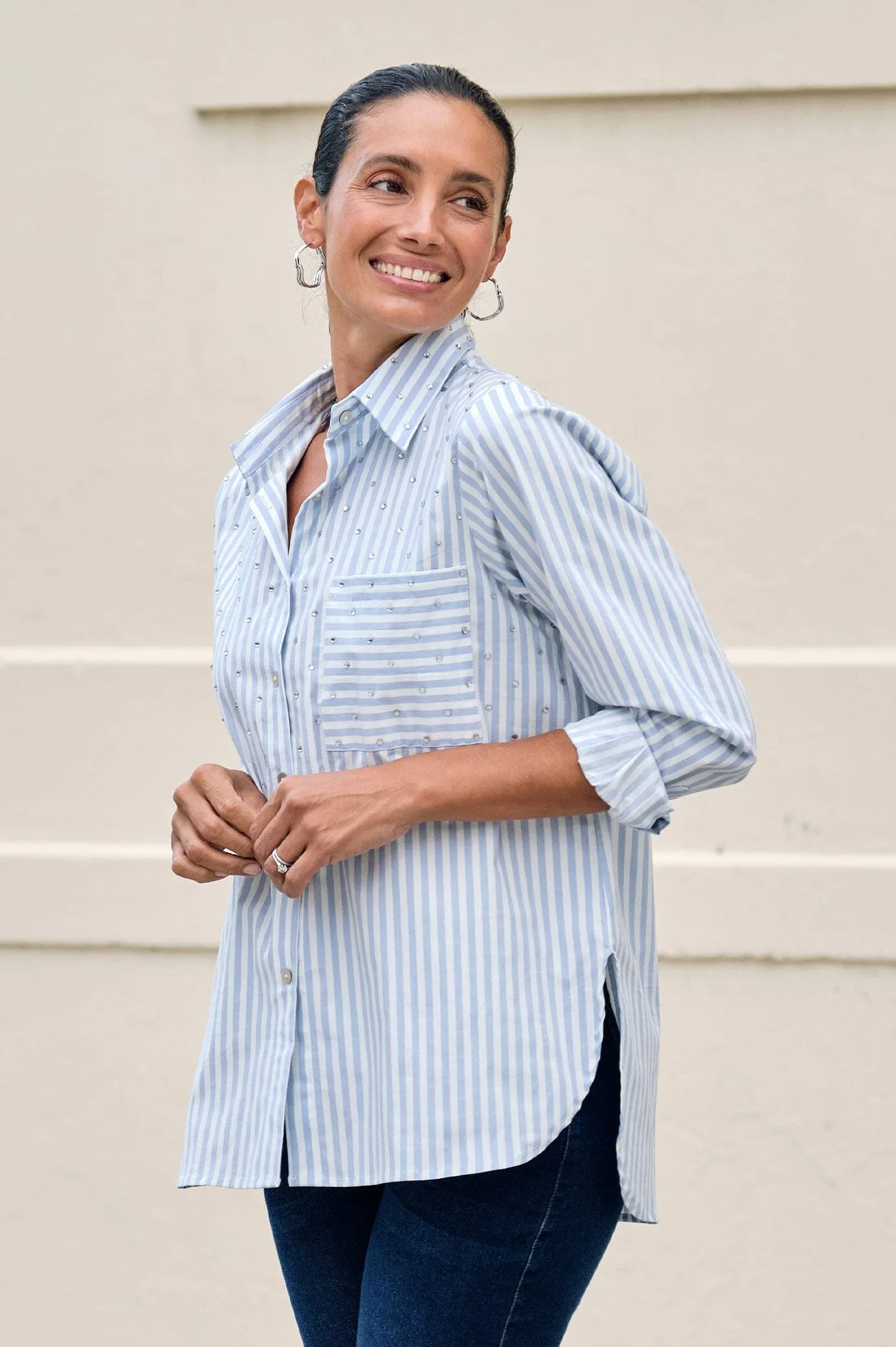 Renata Blue Striped Collared Shirt