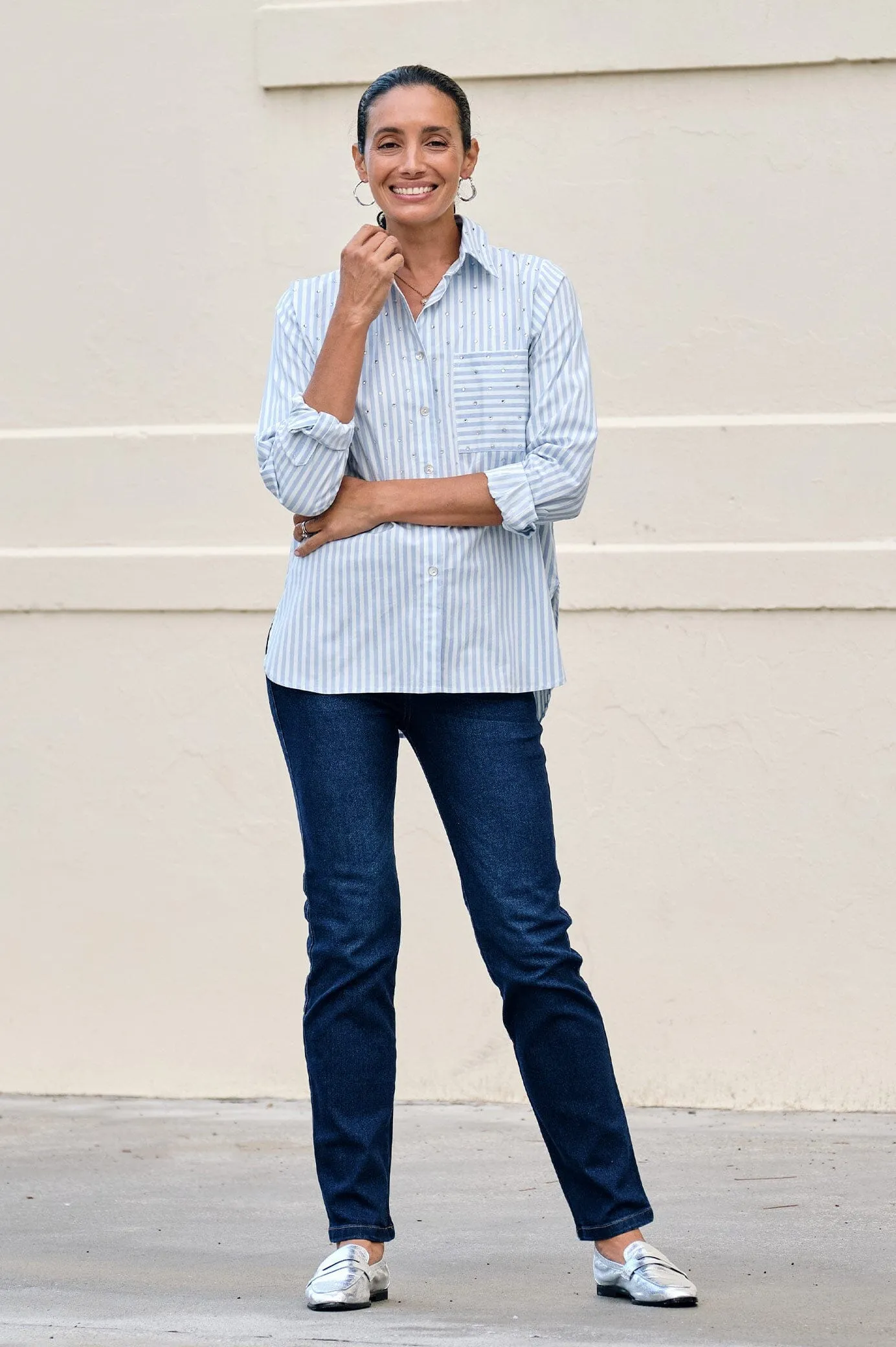 Renata Blue Striped Collared Shirt