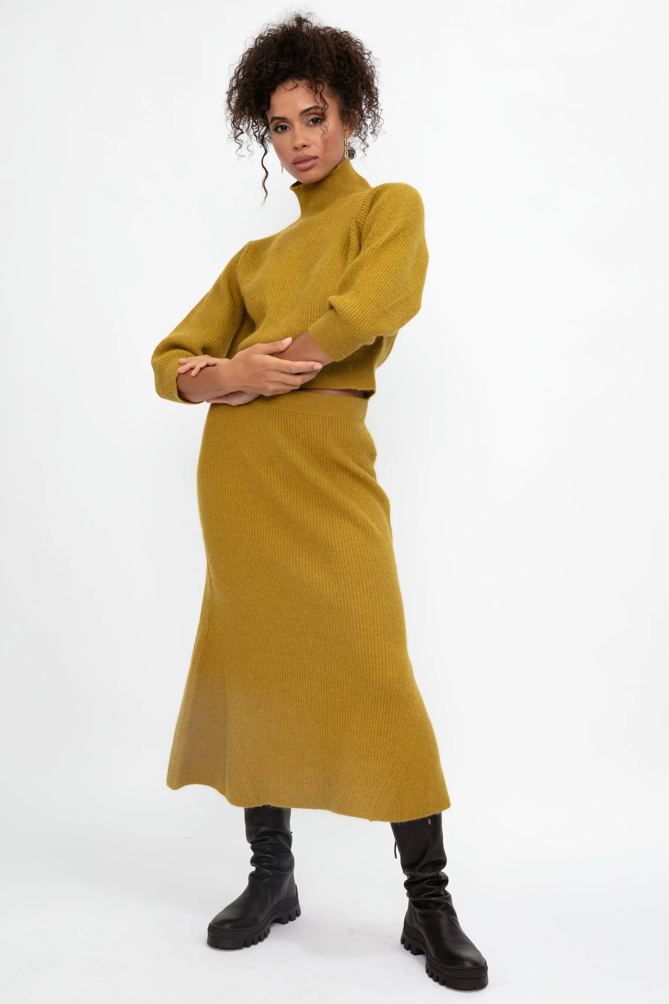 Ribbed Wool Skirt in Curry