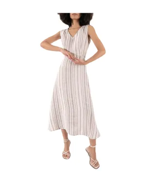 Silver Striped Linen Dress