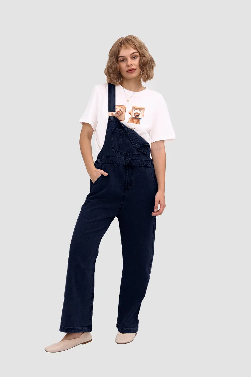 Slant Pocket Wide Leg Denim Overalls