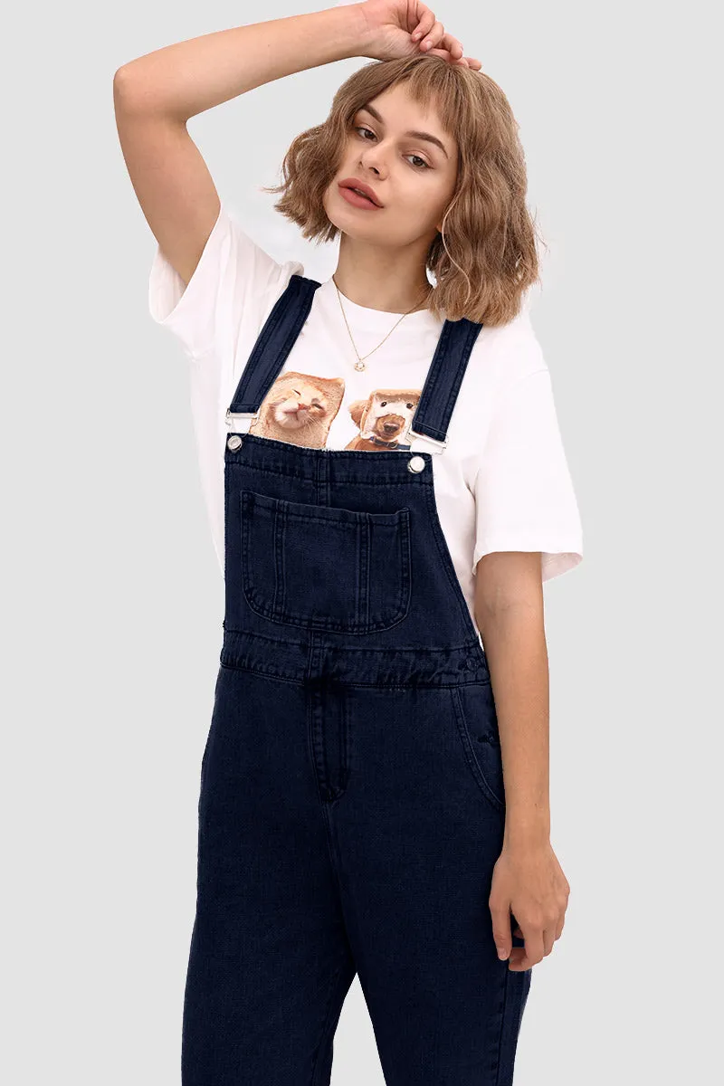 Slant Pocket Wide Leg Denim Overalls