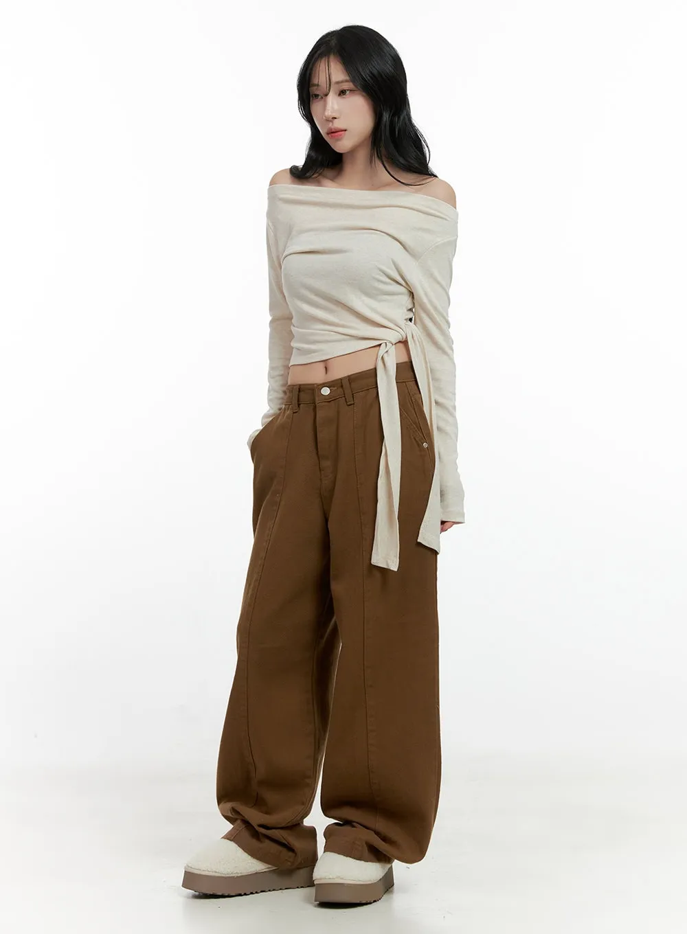 Solid Cotton Wide Leg Pants CN408