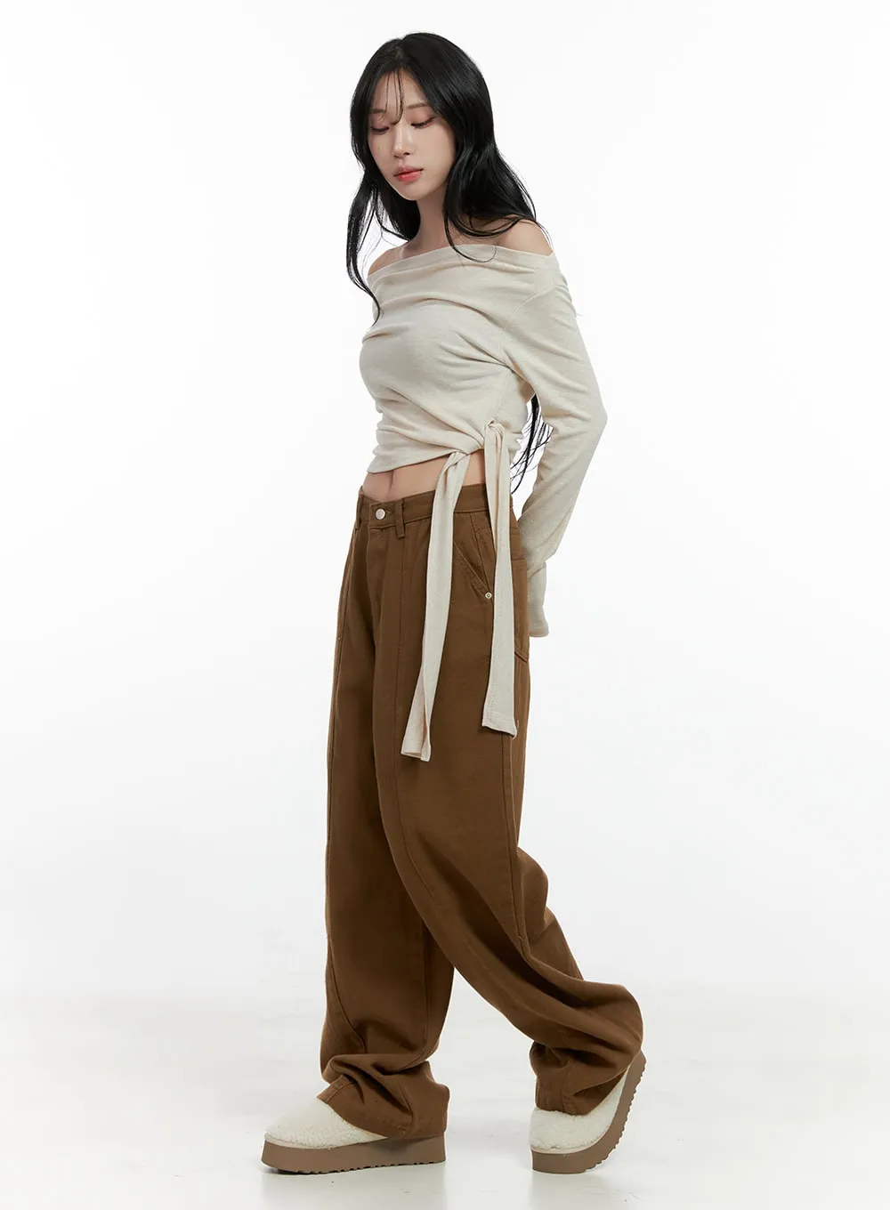 Solid Cotton Wide Leg Pants CN408