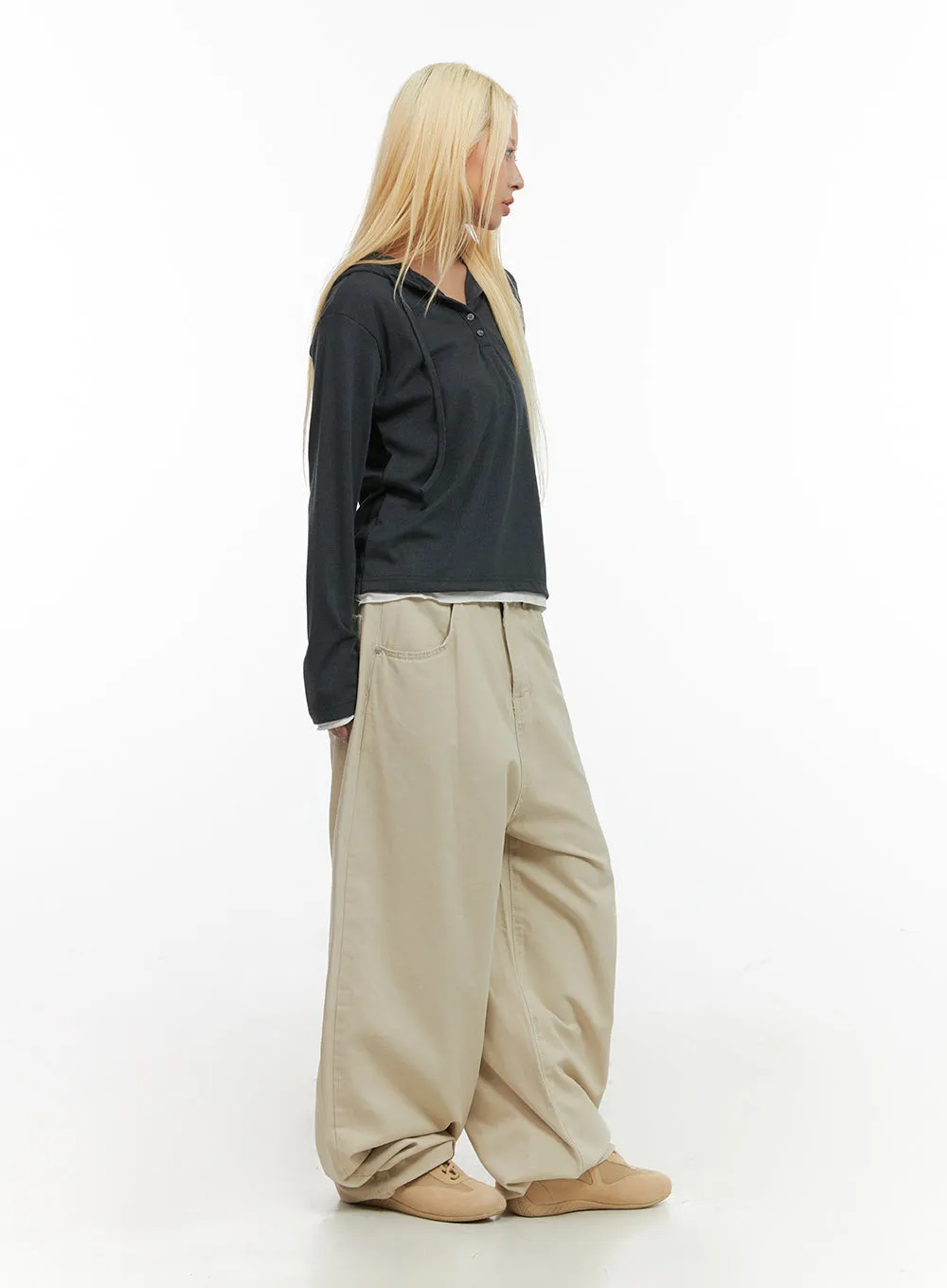 Solid Cotton Wide-Leg Pants CO415