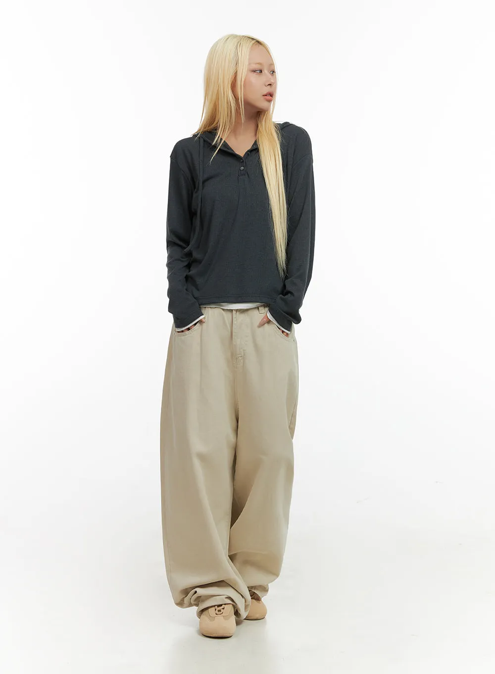 Solid Cotton Wide-Leg Pants CO415