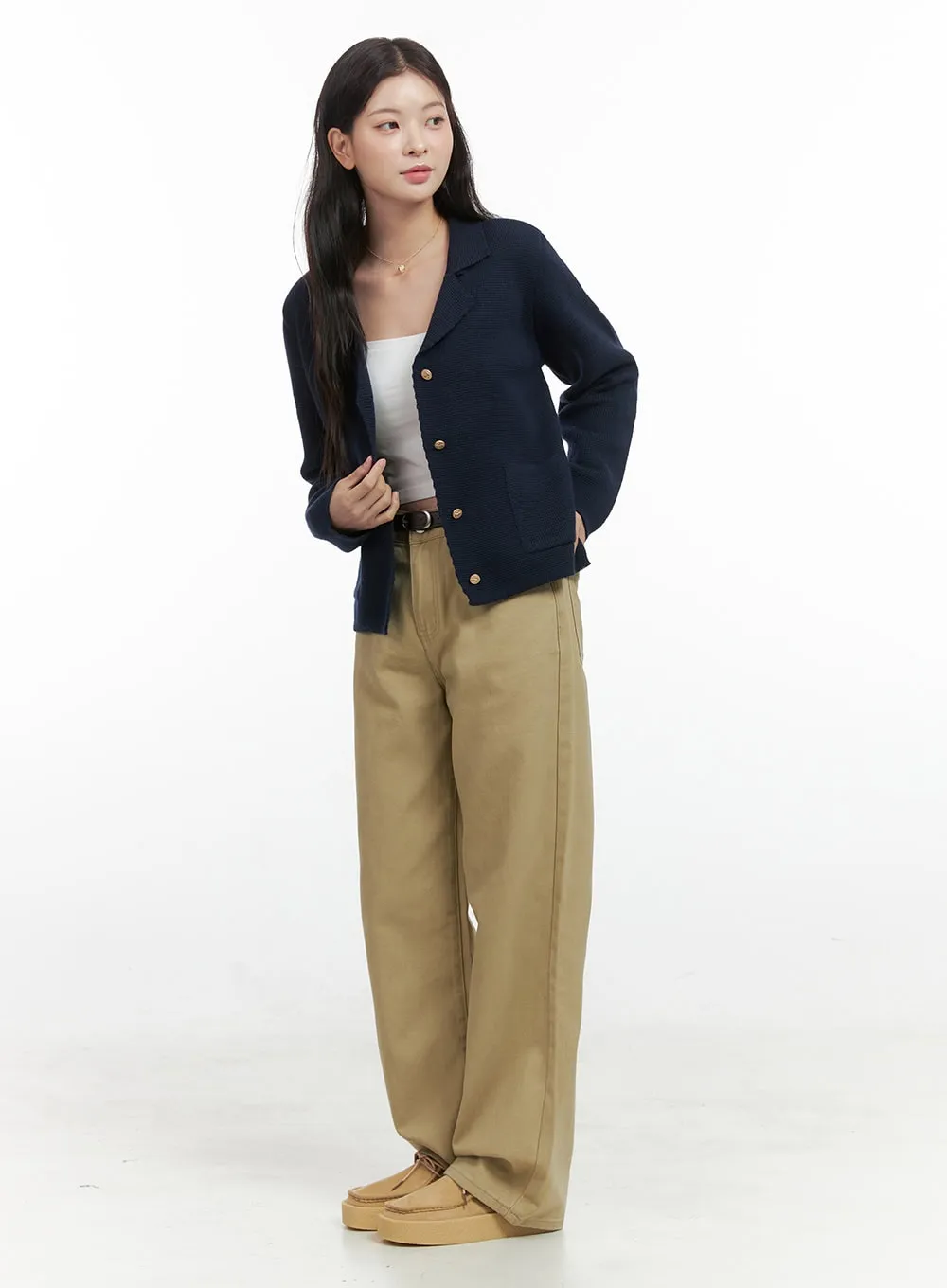 Solid Cotton Wide Leg Pants OS423