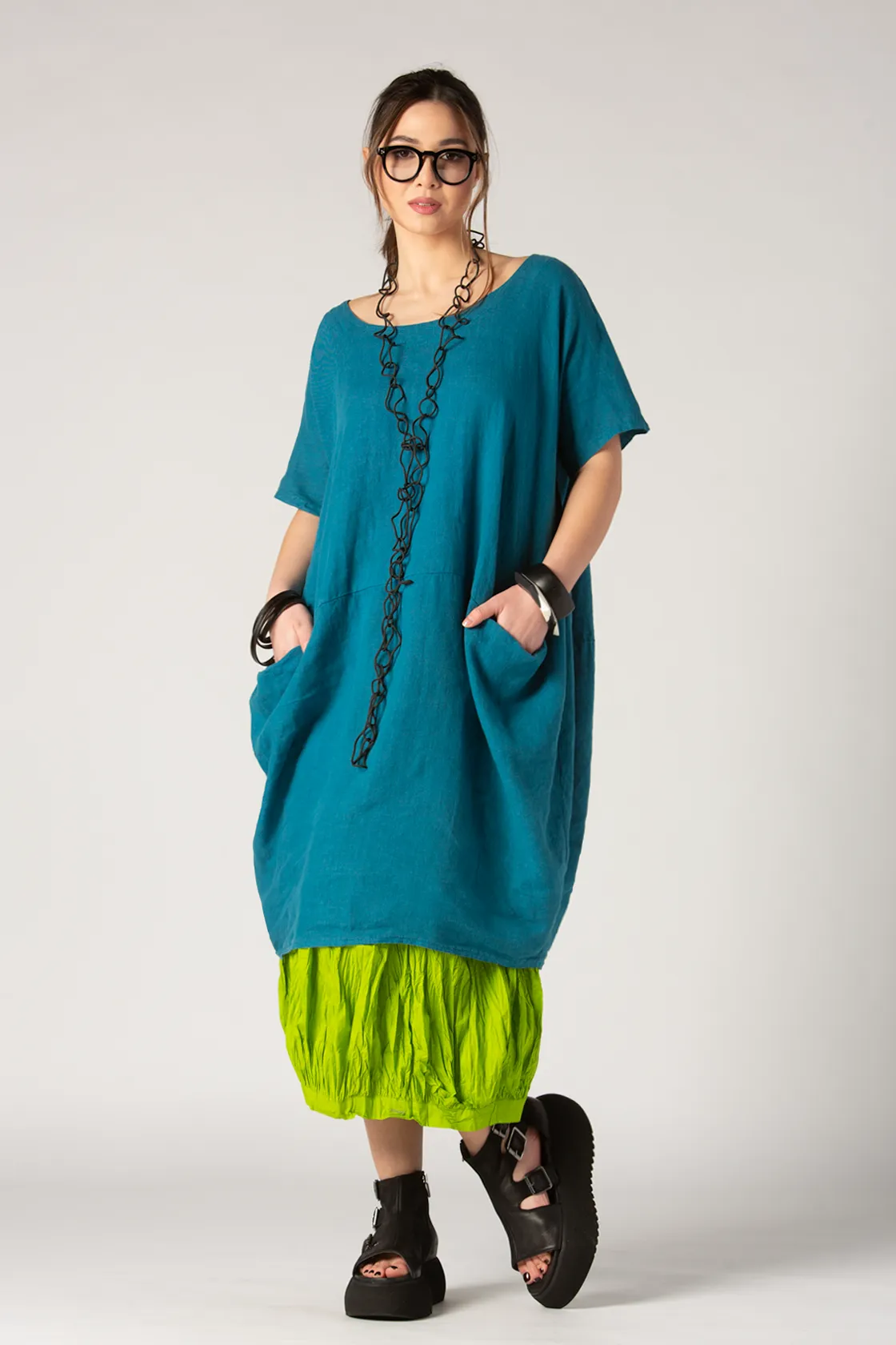 TALIA 3D Dress in Blue Linen