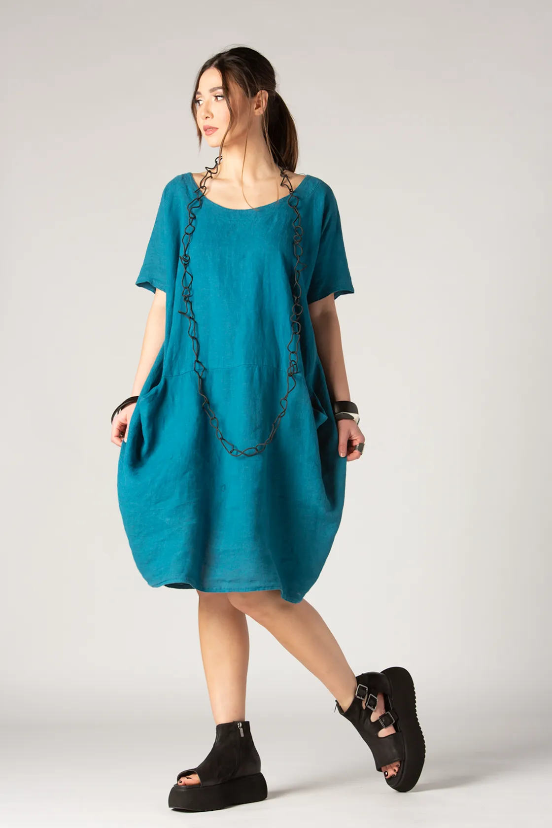 TALIA 3D Dress in Blue Linen