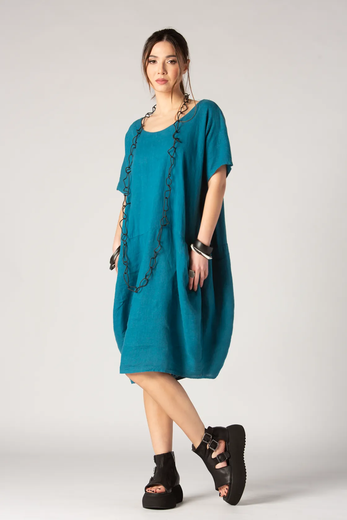 TALIA 3D Dress in Blue Linen