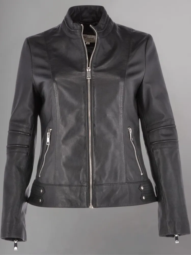 Tan Brown Women Biker Leather Jacket