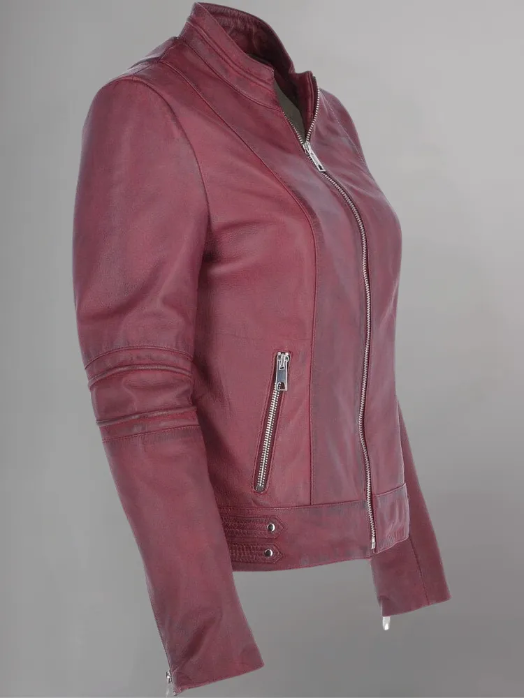 Tan Brown Women Biker Leather Jacket