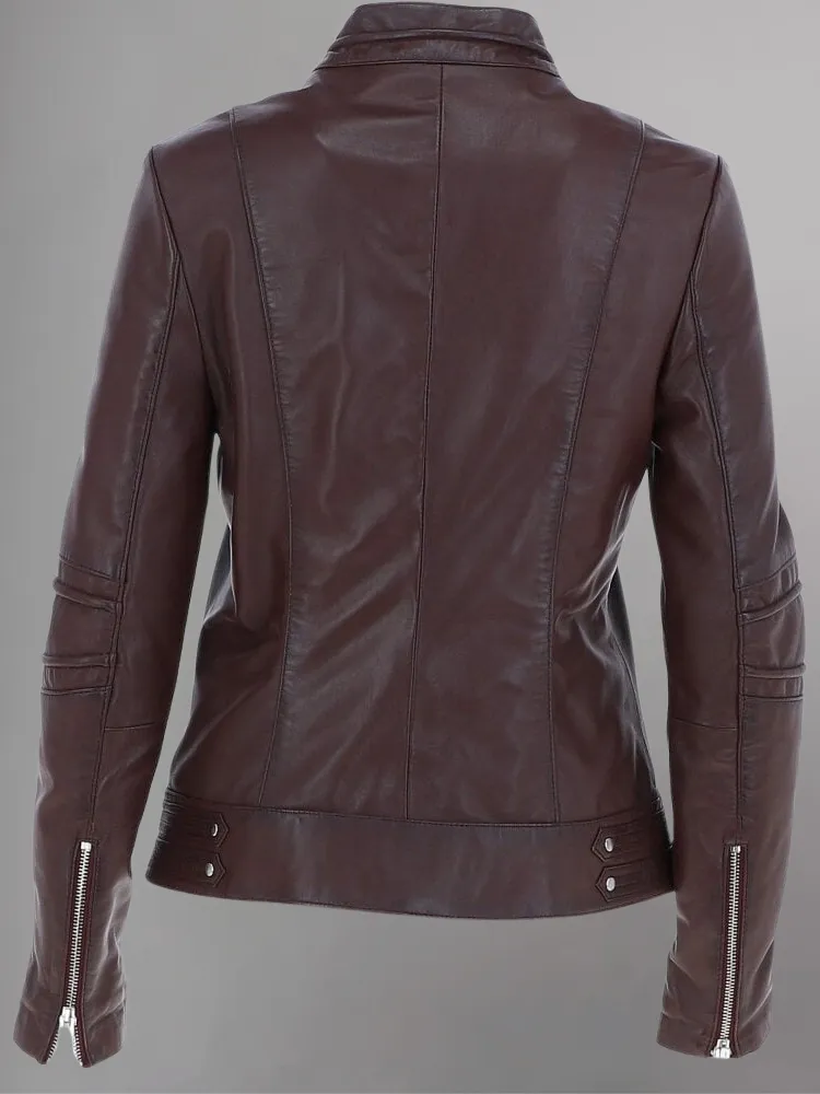 Tan Brown Women Biker Leather Jacket