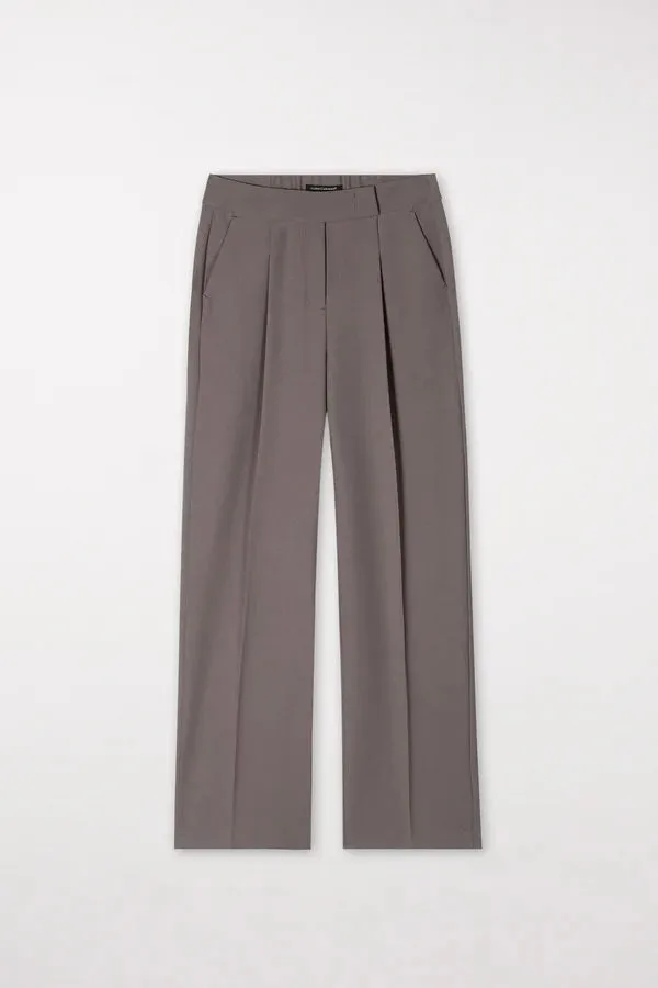 Taupe Wide Leg Tailored Pants