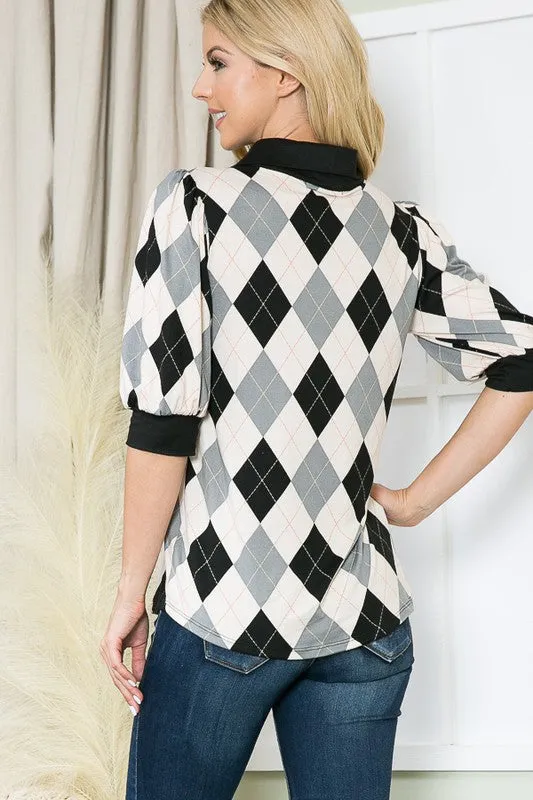 TEEK - Collared Argyle Top