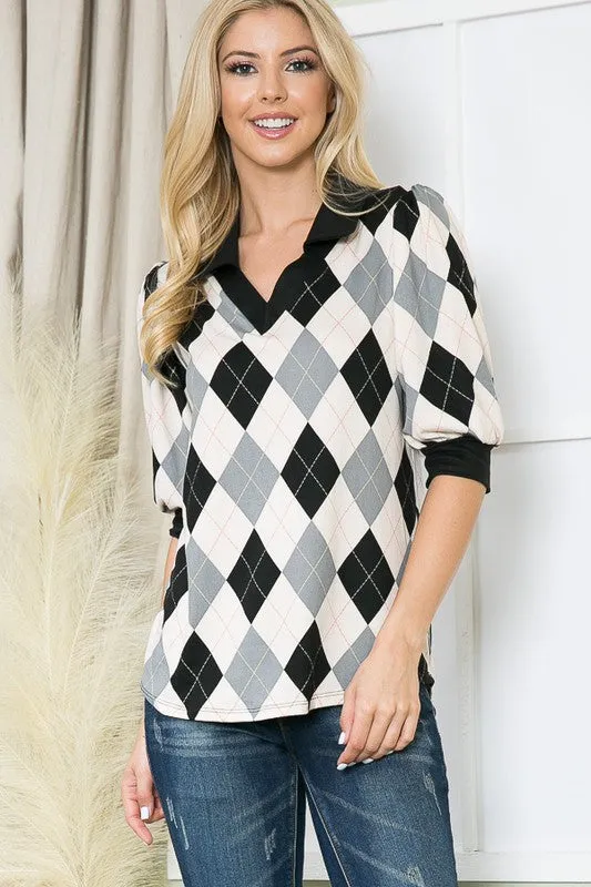 TEEK - Collared Argyle Top