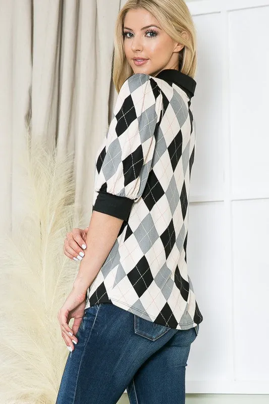 TEEK - Collared Argyle Top