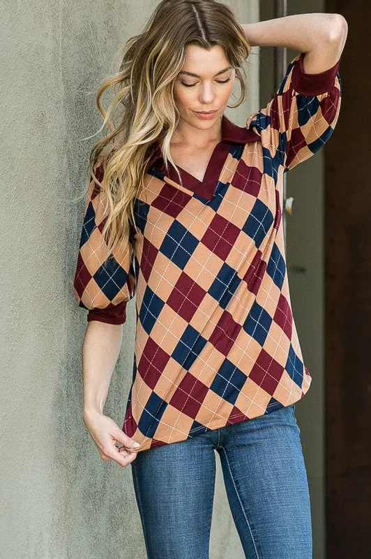 TEEK - Collared Argyle Top