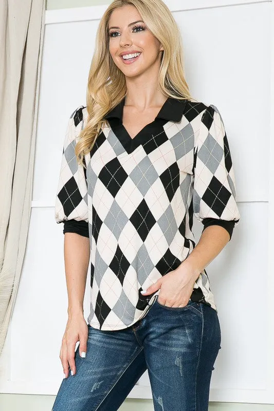 TEEK - Collared Argyle Top