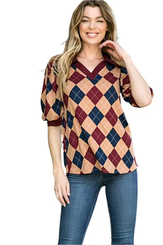 TEEK - Collared Argyle Top