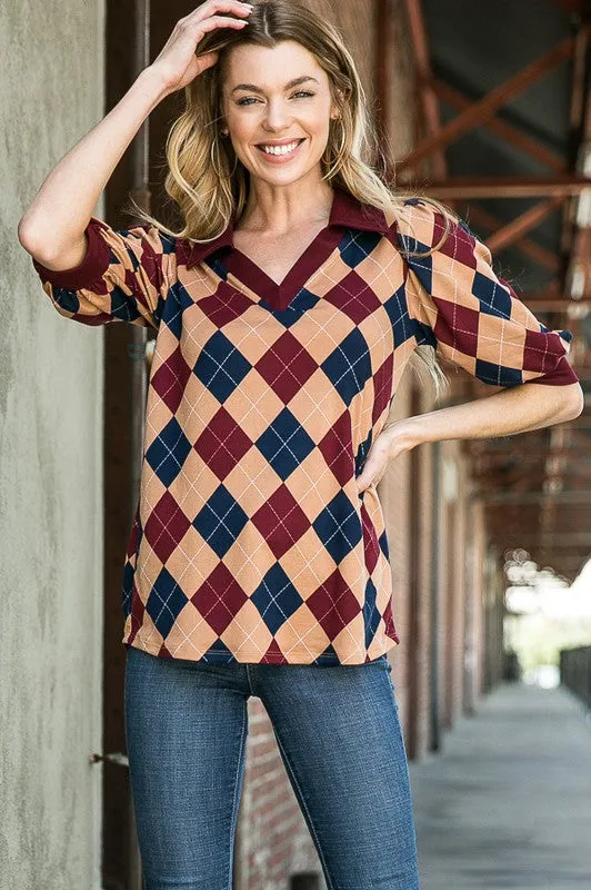 TEEK - Collared Argyle Top