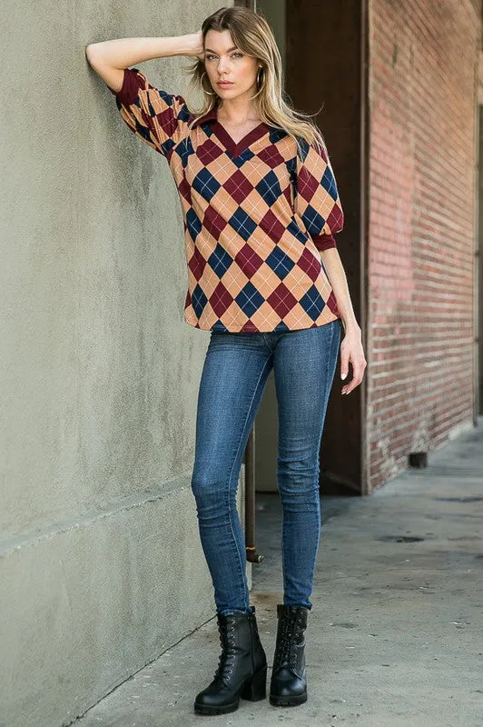 TEEK - Collared Argyle Top