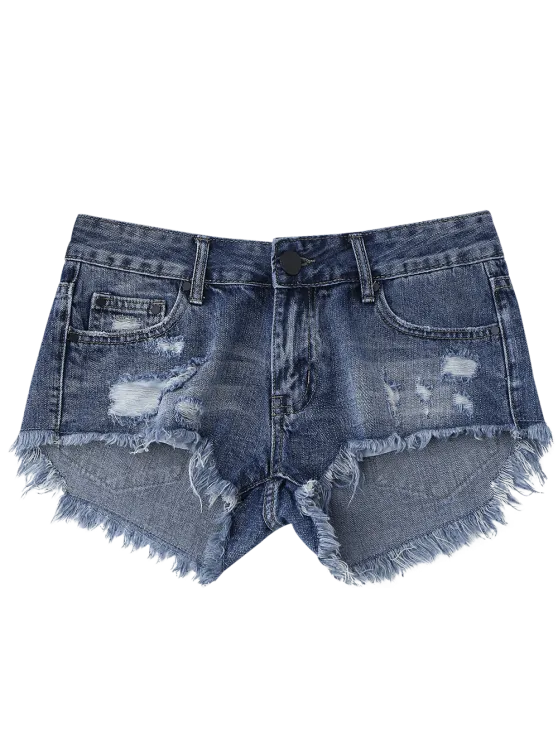 Trendy Cutoffs Ripped High Low Denim Shorts