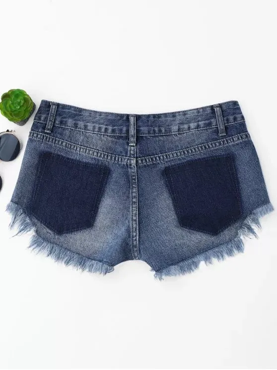 Trendy Cutoffs Ripped High Low Denim Shorts