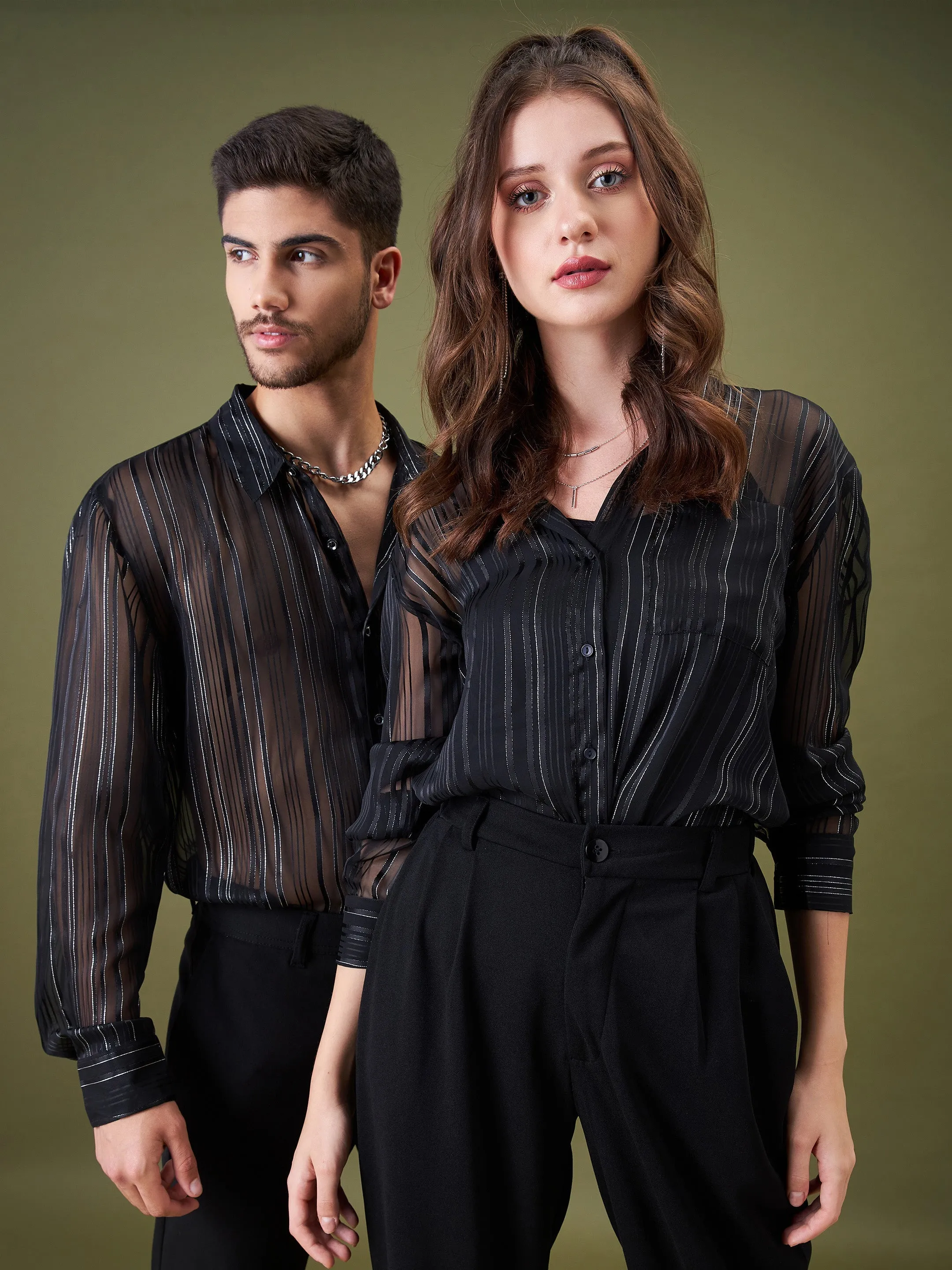 Unisex Black Lurex Relax Fit Shirt