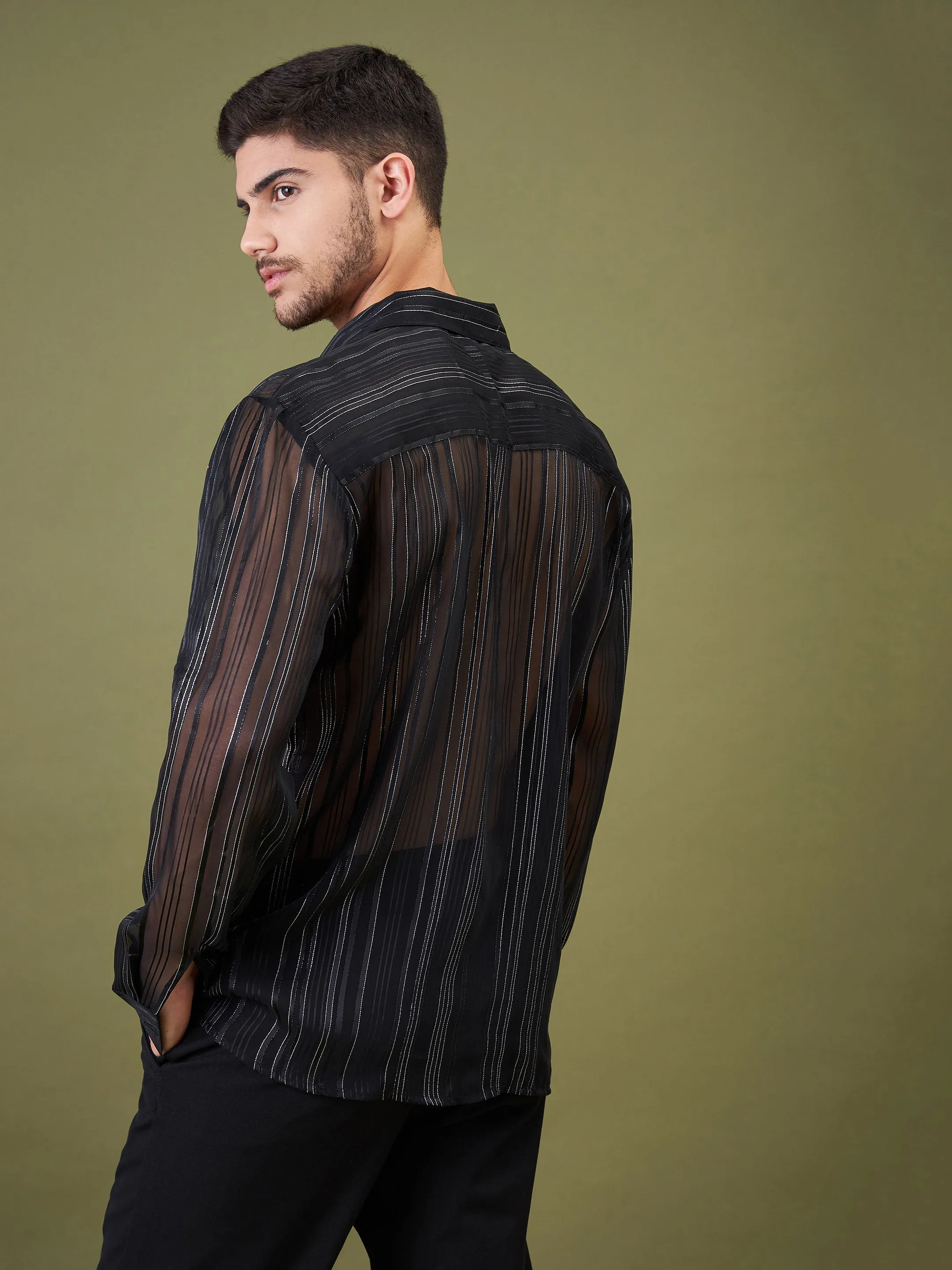 Unisex Black Lurex Relax Fit Shirt