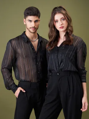 Unisex Black Lurex Relax Fit Shirt