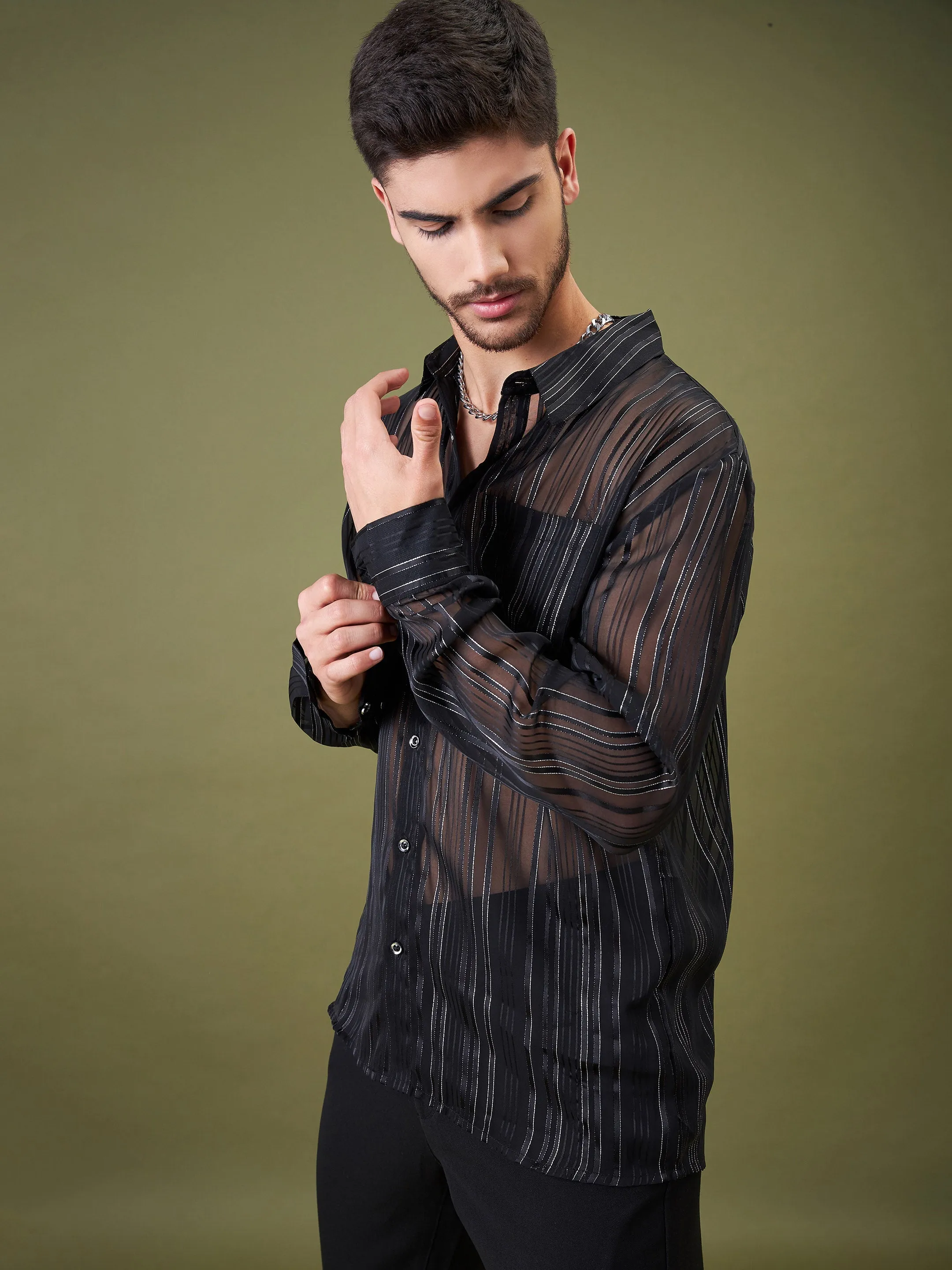 Unisex Black Lurex Relax Fit Shirt