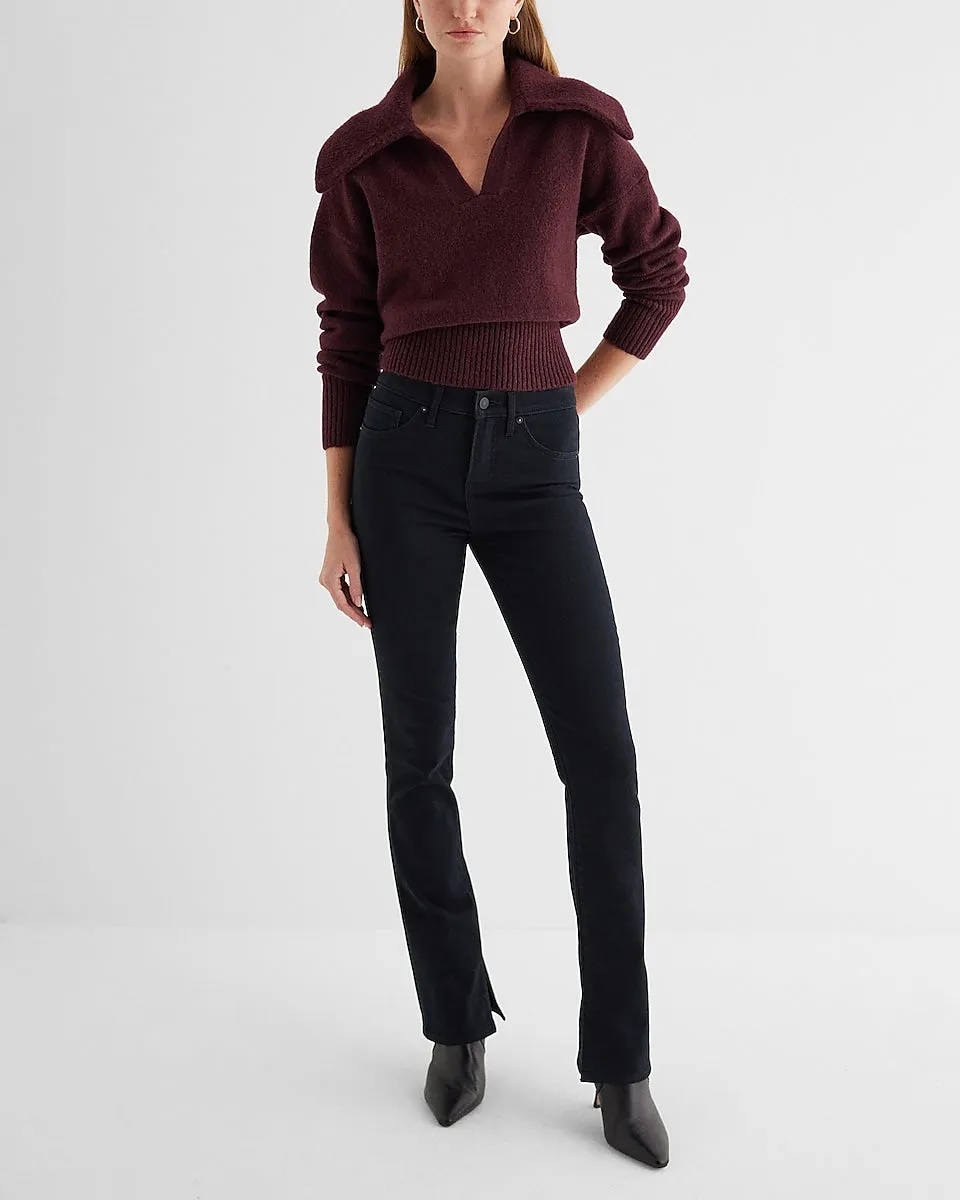 V-Neck Long Sleeve Polo Sweater in Wine